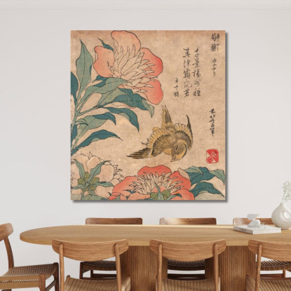 Shakuyaku Kana Ari 2 katsushika hokusai khk62 quadro stampato su tela