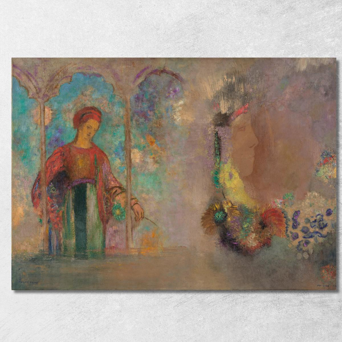 Donna In Una Sala Giochi Gotica Donna Con Fiori Odilon Redon ord95 quadro stampato su tela