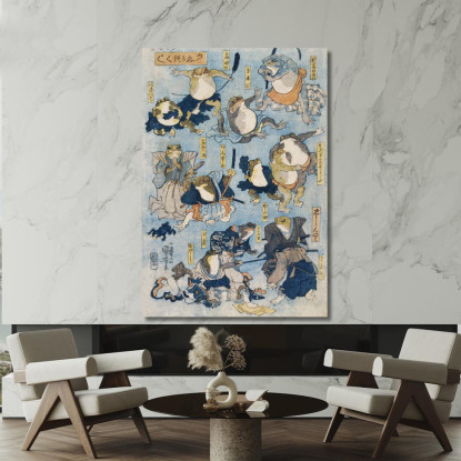 Famosi Eroi Del Teatro Kabuki Interpretati Utagawa Kuniyoshi ukn9 quadro stampato su tela