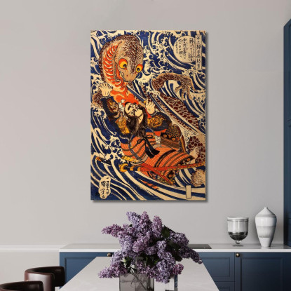 Hangami Danjo-No-Jo Arakage Uccide Una Salamandra Gigante Nel Fiume Tontagawa A Izumo Utagawa Kuniyoshi ukn14 quadro stampato s