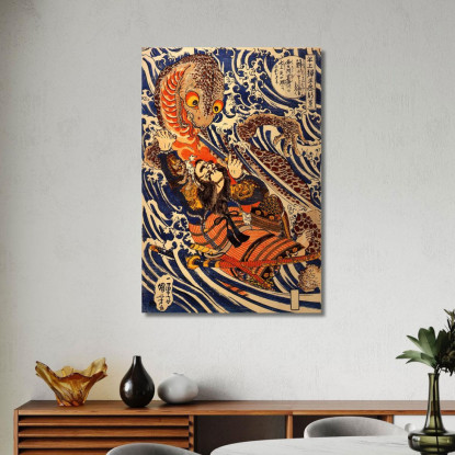 Hangami Danjo-No-Jo Arakage Uccide Una Salamandra Gigante Nel Fiume Tontagawa A Izumo Utagawa Kuniyoshi ukn14 quadro stampato s