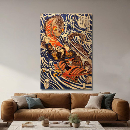 Hangami Danjo-No-Jo Arakage Uccide Una Salamandra Gigante Nel Fiume Tontagawa A Izumo Utagawa Kuniyoshi ukn14 quadro stampato s