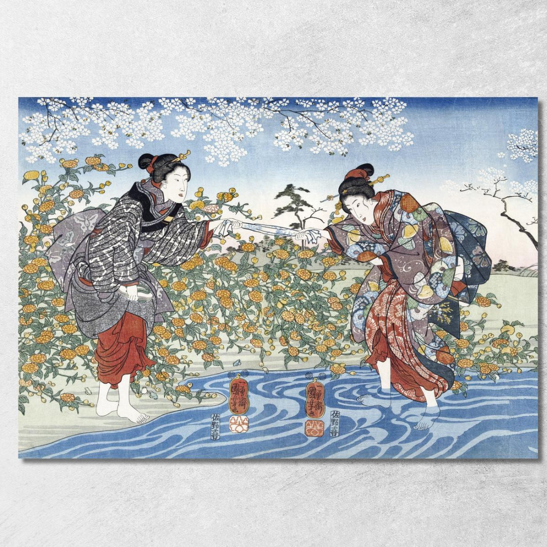 Ragazze Giapponesi Di Ide Tama River Utagawa Kuniyoshi ukn15 quadro stampato su tela