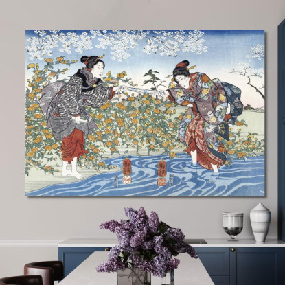 Ragazze Giapponesi Di Ide Tama River Utagawa Kuniyoshi ukn15 quadro stampato su tela