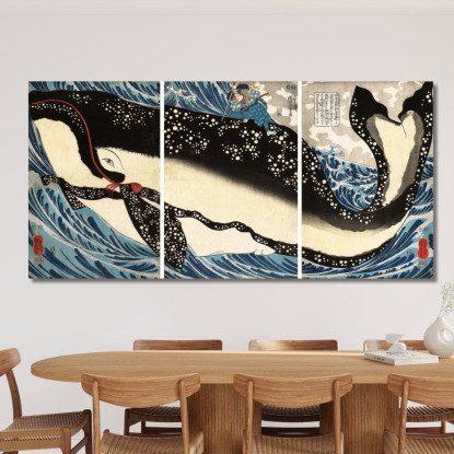 Miyamoto No Musashi Attacca La Balena Gigante Utagawa Kuniyoshi ukn24 quadro stampato su tela