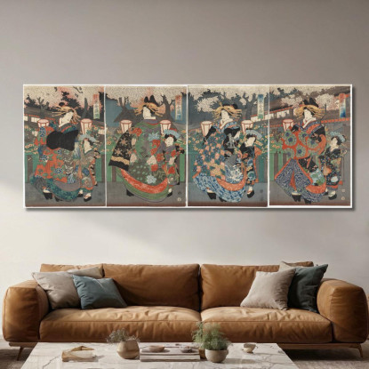 Quattro Attori Onnagata In Un'Opera Kabuki Utagawa Kuniyoshi ukn25 quadro stampato su tela