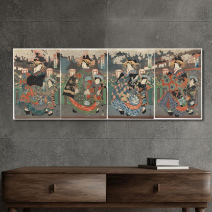 Quattro Attori Onnagata In Un'Opera Kabuki Utagawa Kuniyoshi ukn25 quadro stampato su tela