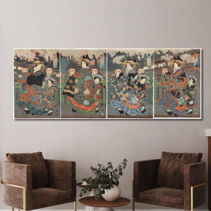 Quattro Attori Onnagata In Un'Opera Kabuki Utagawa Kuniyoshi ukn25 quadro stampato su tela