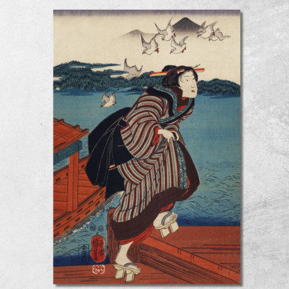 Sanbashi No Onna Utagawa Kuniyoshi ukn37 quadro stampato su tela
