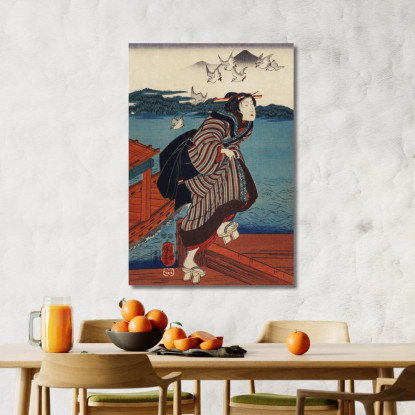 Sanbashi No Onna Utagawa Kuniyoshi ukn37 quadro stampato su tela