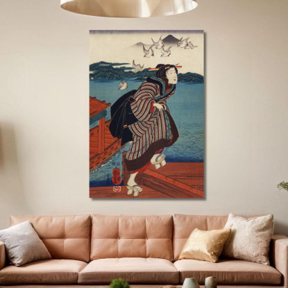 Sanbashi No Onna Utagawa Kuniyoshi ukn37 quadro stampato su tela