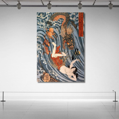Tamatora Ha Recuperato La Perla Dal Palazzo Del Re Drago Mentre Era Minacciata Utagawa Kuniyoshi ukn39 quadro stampato su tela