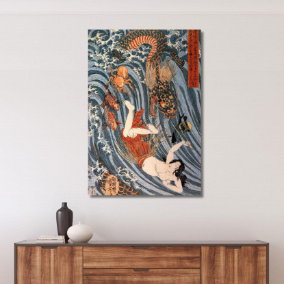 Tamatora Ha Recuperato La Perla Dal Palazzo Del Re Drago Mentre Era Minacciata Utagawa Kuniyoshi ukn39 quadro stampato su tela