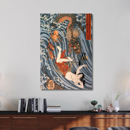 Tamatora Ha Recuperato La Perla Dal Palazzo Del Re Drago Mentre Era Minacciata Utagawa Kuniyoshi ukn39 quadro stampato su tela