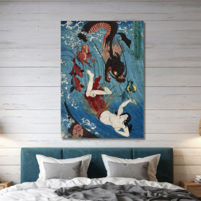 Tamatori In Fuga Dal Re Drago Utagawa Kuniyoshi ukn40 quadro stampato su tela