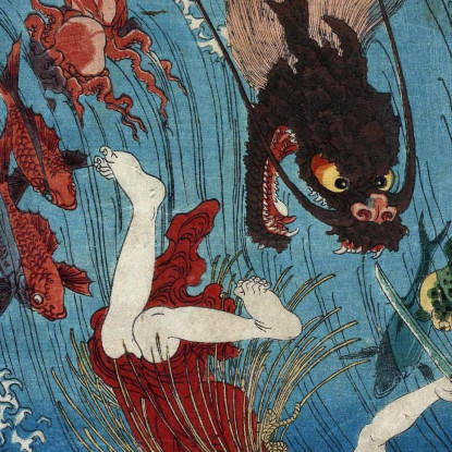 Tamatori In Fuga Dal Re Drago Utagawa Kuniyoshi ukn40 quadro stampato su tela