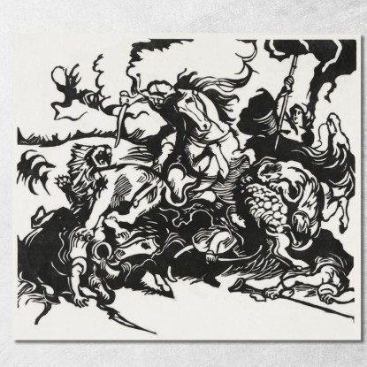 Caccia Al Leone Franz Marc fmr96 quadro stampato su tela