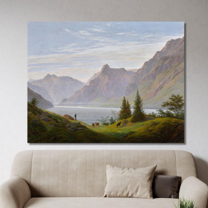 Landschaft Mit Gebirgsee Morgen Landscape With Mountain Lake Morning Caspar David Friedrich drucken auf leinwand