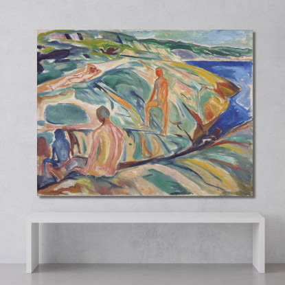 Uomini Che Fanno Il Bagno Sulle Rocce Edvard Munch em62 quadro stampato su tela