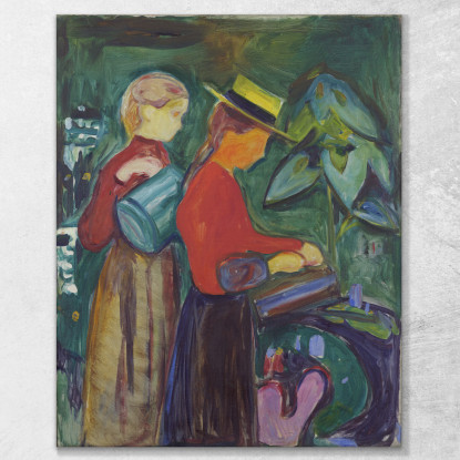 Ragazze Che Innaffiano I Fiori Il Fregio Linde Edvard Munch em131 quadro stampato su tela