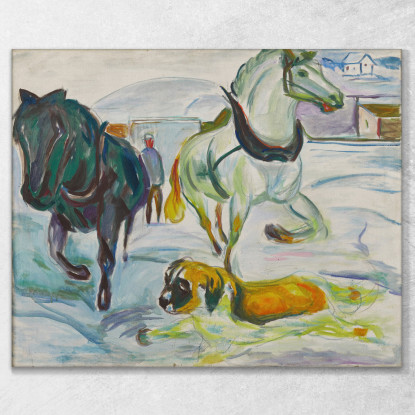 Squadra Di Cavalli E San Bernardo Nella Neve Edvard Munch em144 quadro stampato su tela