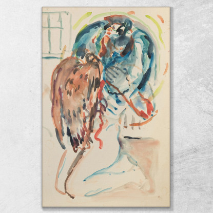 L'Artista E Il Suo Occhio Malato. Nudo Femminile Inginocchiato Con Aquila Edvard Munch em168 quadro stampato su tela