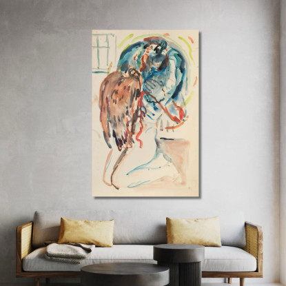 L'Artista E Il Suo Occhio Malato. Nudo Femminile Inginocchiato Con Aquila Edvard Munch em168 quadro stampato su tela