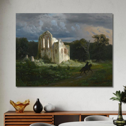 Paesaggio Al Chiaro Di Luna Con Rovine Paesaggio Al Chiaro Di Luna Arnold Böcklin abk28 quadro stampato su tela