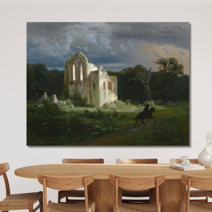 Paesaggio Al Chiaro Di Luna Con Rovine Paesaggio Al Chiaro Di Luna Arnold Böcklin abk28 quadro stampato su tela