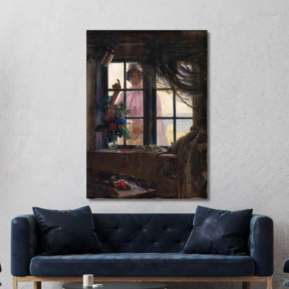 Dopo Il Bagno. Una Giovane Ragazza Bussa Alla Finestra Del Pescatore Carl Bloch cbl2 quadro stampato su tela