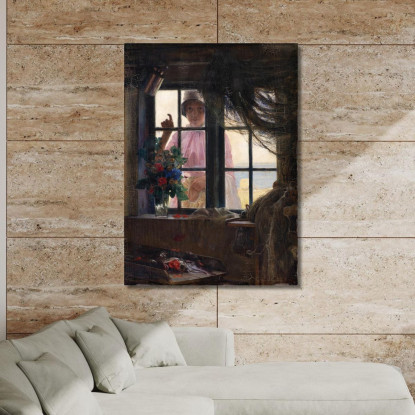 Dopo Il Bagno. Una Giovane Ragazza Bussa Alla Finestra Del Pescatore Carl Bloch cbl2 quadro stampato su tela