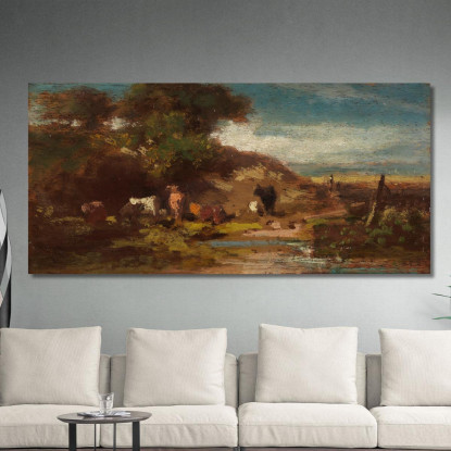 Paesaggio Con Mucche Carl Spitzweg csp39 quadro stampato su tela