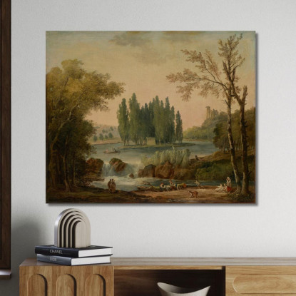 Una Vista Del Parco Di Ermenonville Con La Tomba Di Jean-Jacques Rousseau Hubert Robert hrb15 quadro stampato su tela