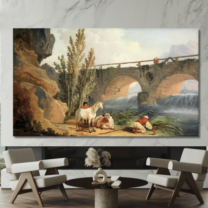 Ponte Sopra Una Cascata Hubert Robert hrb26 quadro stampato su tela