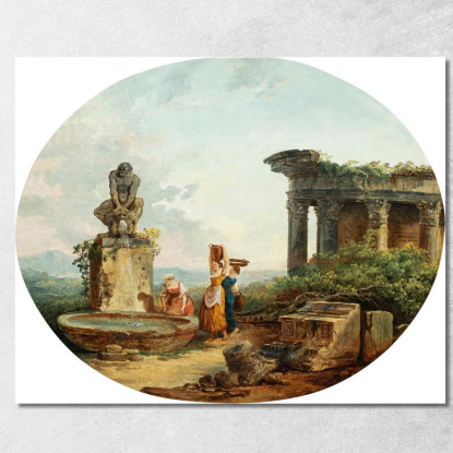 Paesaggio Con Lavandaie Alla Fontana Hubert Robert hrb60 quadro stampato su tela