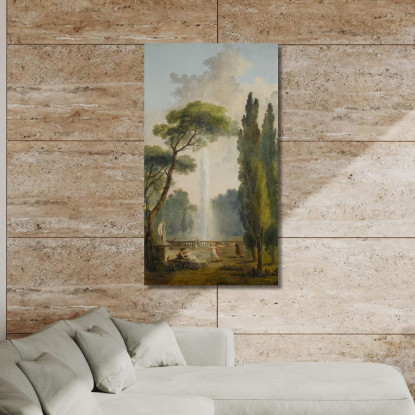 Vista Di Un Giardino Con Una Grande Fontana Al Centro E Figure Che Si Rilassano E Ballano In Primo Piano Hubert Robert hrb119 q