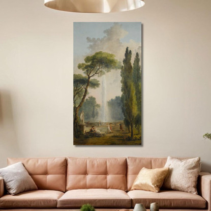 Vista Di Un Giardino Con Una Grande Fontana Al Centro E Figure Che Si Rilassano E Ballano In Primo Piano Hubert Robert hrb119 q