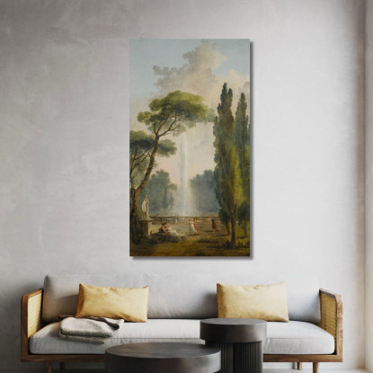 Vista Di Un Giardino Con Una Grande Fontana Al Centro E Figure Che Si Rilassano E Ballano In Primo Piano Hubert Robert hrb119 q