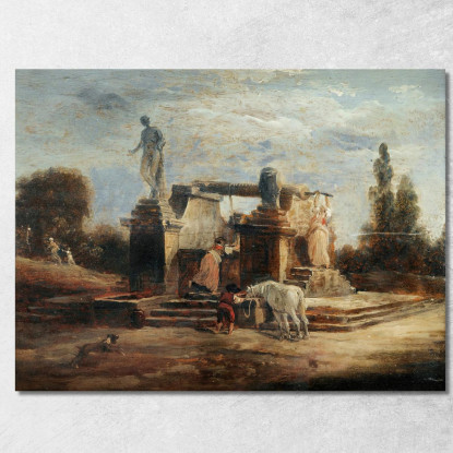 Lavandaie Alla Fontana Hubert Robert hrb130 quadro stampato su tela