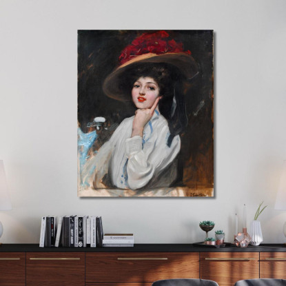 Ritratto Di Una Giovane Ragazza Con Un Cappello Crede A Raquel Meller Joaquín Sorolla jsr94 quadro stampato su tela