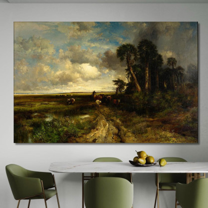 Portare A Casa Il Bestiame Della Costa Della Florida Thomas Moran tmr13 quadro stampato su tela