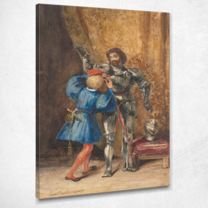 Goetz Von Berlichingen Vestito Con L'Armatura Dal Suo Page George Eugène Delacroix edx43 quadro stampato su tela