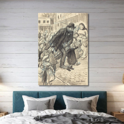 Un Uomo Su Una Strada Cittadina Circondato Da Bambini Un Père Théophile Alexandre Steinlen tas2 quadro stampato su tela