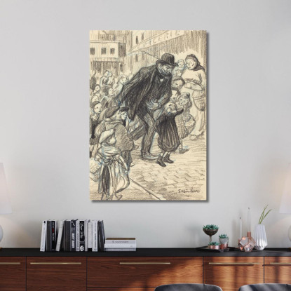 Un Uomo Su Una Strada Cittadina Circondato Da Bambini Un Père Théophile Alexandre Steinlen tas2 quadro stampato su tela