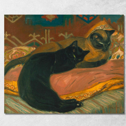 Due Gatti Sdraiati Su Un Divano Théophile Alexandre Steinlen tas16 quadro stampato su tela