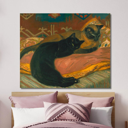 Due Gatti Sdraiati Su Un Divano Théophile Alexandre Steinlen tas16 quadro stampato su tela