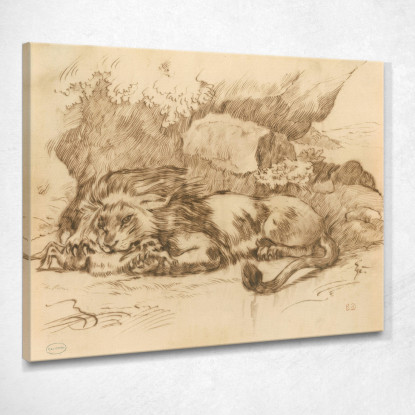 Leone Che Divora Un Coniglio Eugène Delacroix edx71 quadro stampato su tela