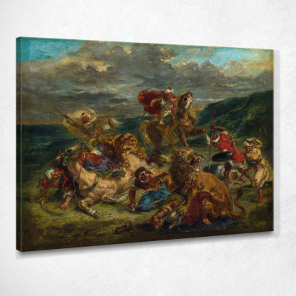 Caccia Al Leone Eugène Delacroix edx72 quadro stampato su tela