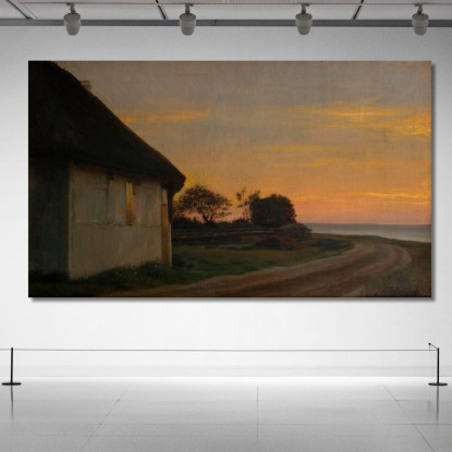 Paesaggio Serale Con Una Casa E Un Giardino In Riva Al Mare. Ellekilde Carl Bloch cbl18 quadro stampato su tela