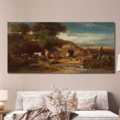 Paesaggio Con Mucche Carl Spitzweg csp39 quadro stampato su tela